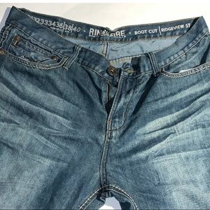 Men’s Ring of Fire Blue Denim Sz 38x32 Distressed